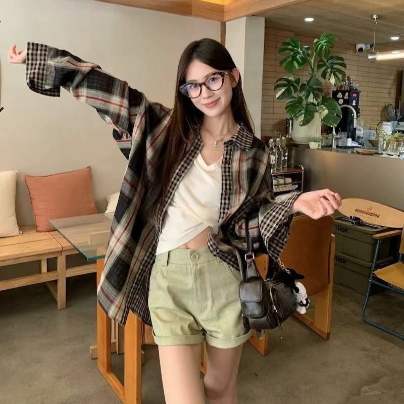 [Original Fabric, Original Craftsmanship] Vintage Long-Sleeved Plaid Shirt Jacket For Women, 2025 Model, Maillard - Image 5